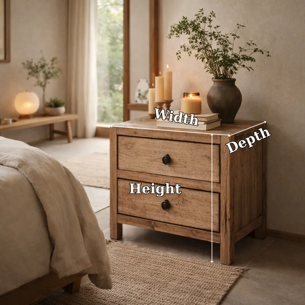 Solid Wood Nightstand with 2 Drawers – Rustic Bedside Table Storage Cabinet