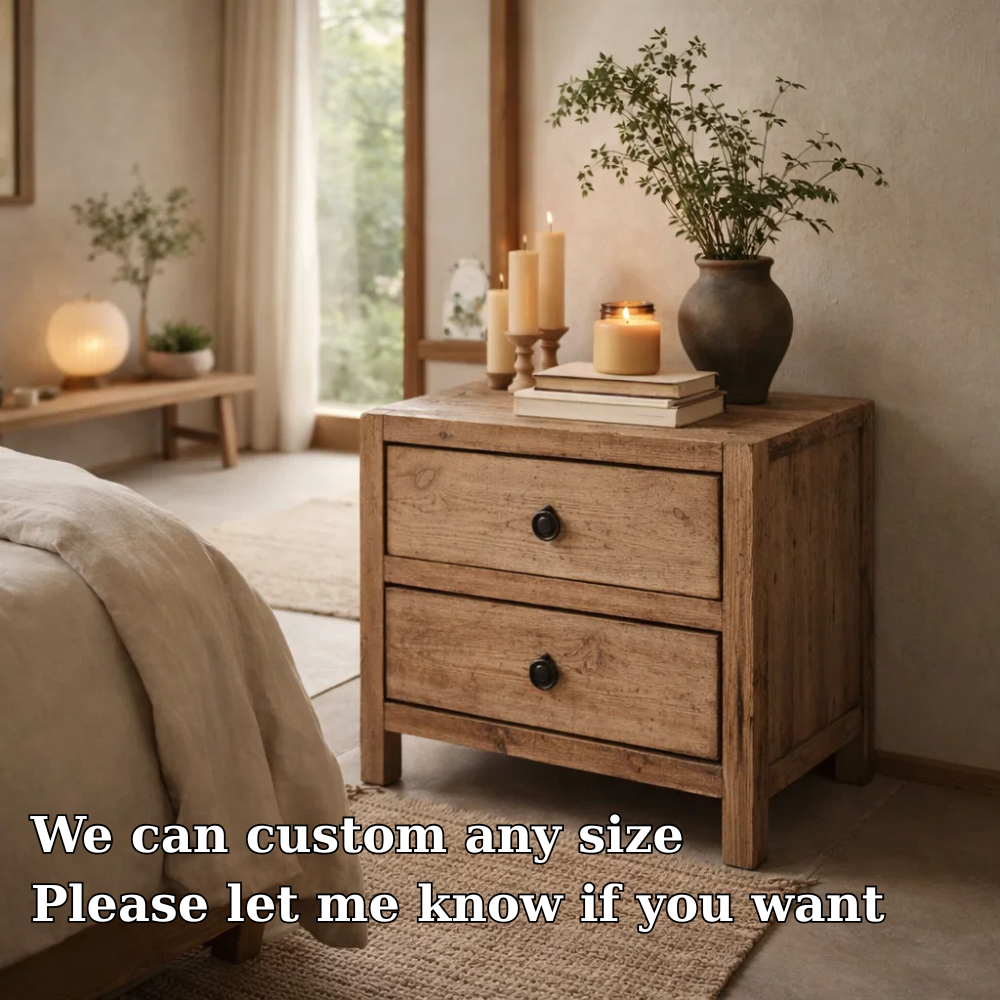 Solid Wood Nightstand with 2 Drawers – Rustic Bedside Table Storage Cabinet