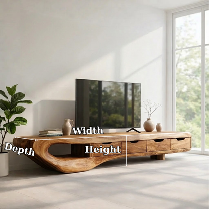 Solid Wood TV Console with Curved Live Edge – Modern Rustic Media Stand with Drawers