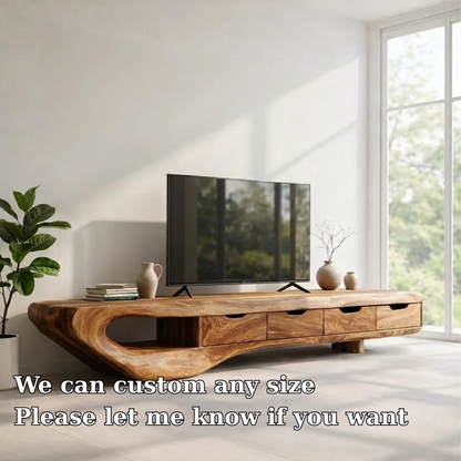 Solid Wood TV Console with Curved Live Edge – Modern Rustic Media Stand with Drawers