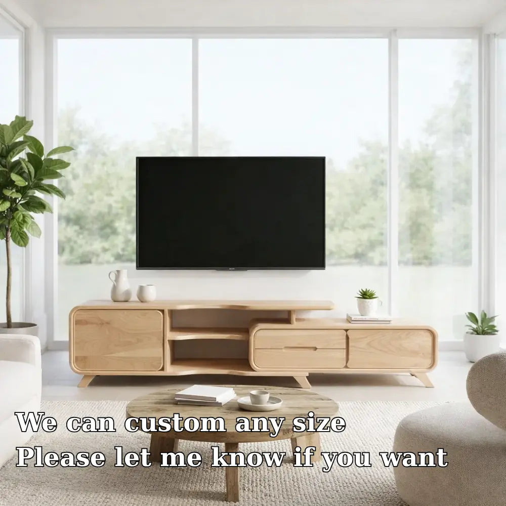 Solid Wood TV Cabinet Light Oak – Modern Minimalist Media Console Kitchnce