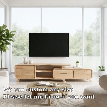 Solid Wood TV Console with Drawers & Shelves – Modern Media Unit Storage