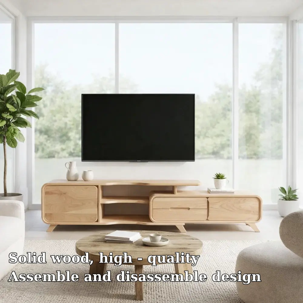 Solid Wood TV Cabinet Light Oak – Modern Minimalist Media Console Kitchnce