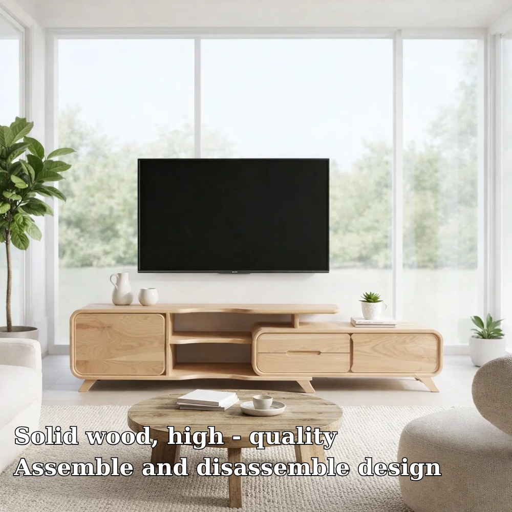 Solid Wood TV Console with Drawers & Shelves – Modern Media Unit Storage
