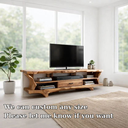 Solid Wood TV Console with Live Edge – Rustic Modern Media Stand with Storage