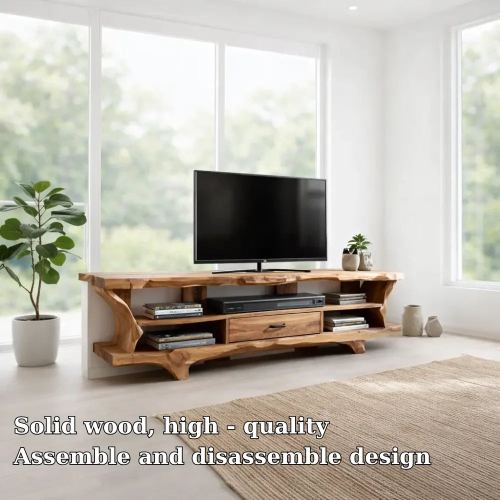 Solid Wood TV Cabinet with Live Edge – Rustic Oak Media Console Kitchnce