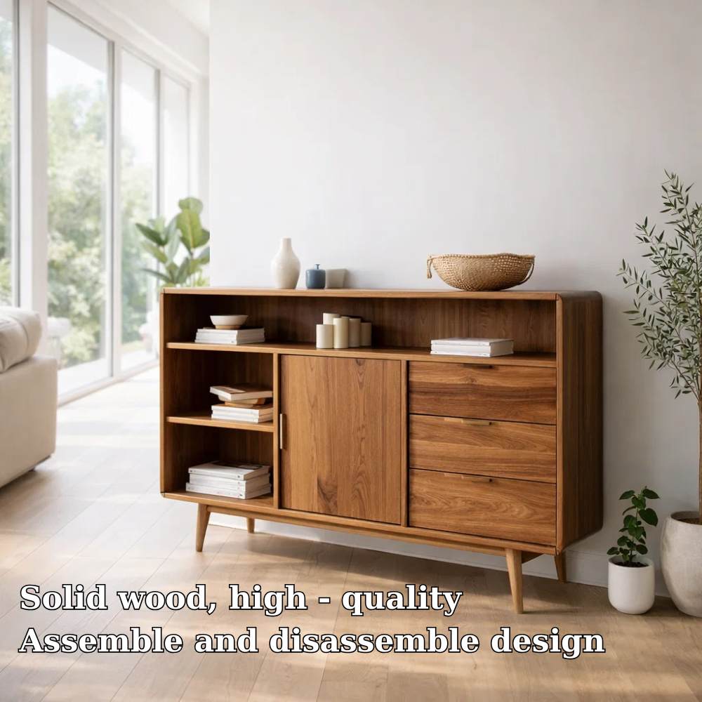 Solid Wood Sideboard Console with Drawers & Shelves – Modern Storage Cabinet