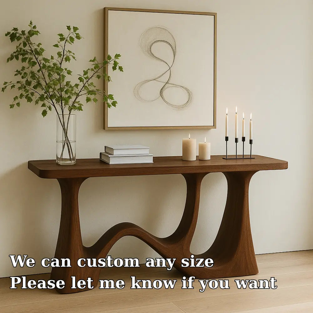 Handcrafted Solid Wood Console Table with Sculptural Wave Legs – Modern Minimalist Design Kitchnce