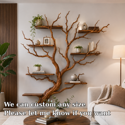 Tree Bookshelf Wall Shelf, Rustic Branch Bookcase, Natural Wood Decor