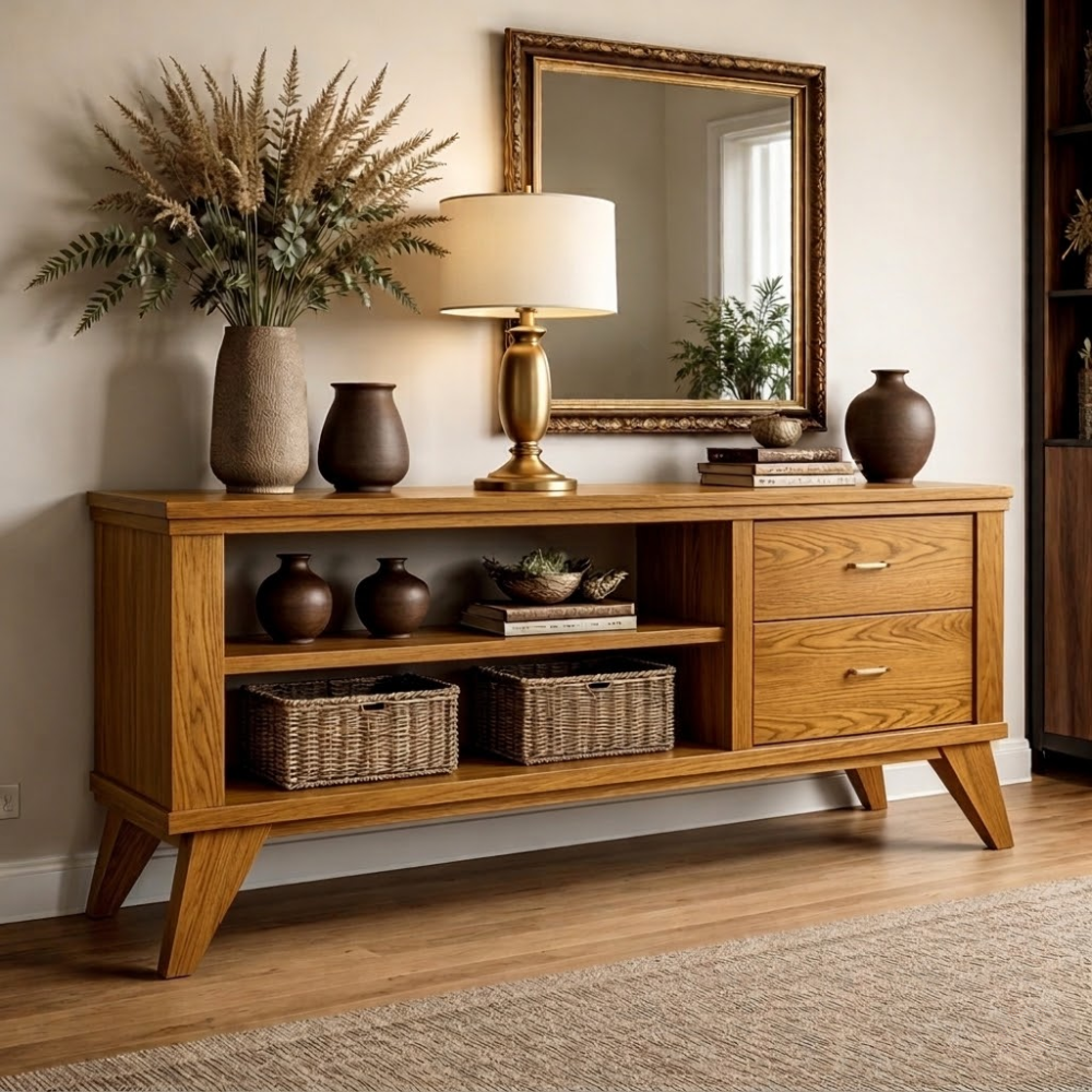 Handcrafted Console Cabinet with Storage - Mid-Century Modern Design