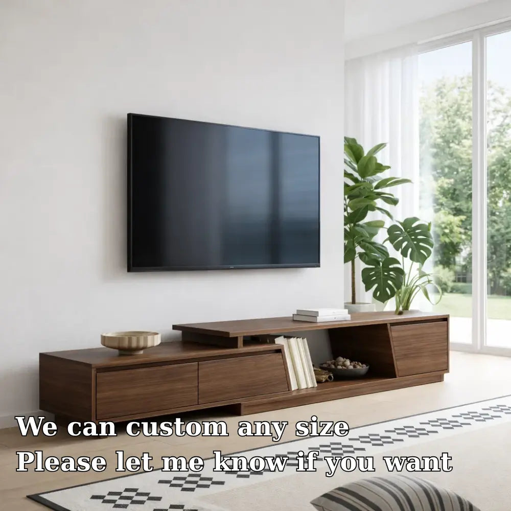 Solid Wood TV Cabinet Low Profile – Modern Walnut Media Console Kitchnce
