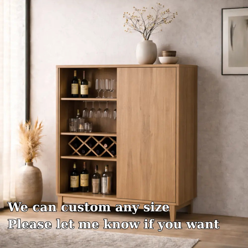 Solid Wood Bar Cabinet with Wine Rack and Glass Storage – Modern Oak Liquor Cabinet Kitchnce