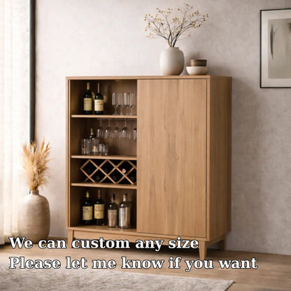 Solid Wood Bar Cabinet with Wine Rack and Glass Storage – Modern Oak Liquor Cabinet Kitchnce