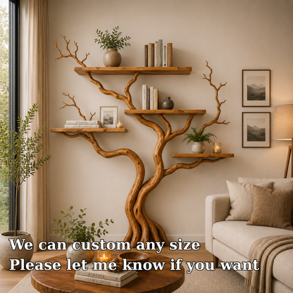 Handcrafted Solid Wood Tree Bookshelf for Modern Living Room Decor