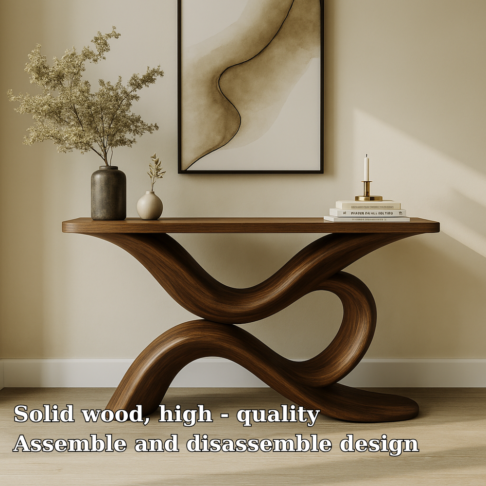 Handcrafted Solid Wood Console Table – Sculptural Modern Design for Entryway or Living Room Kitchnce