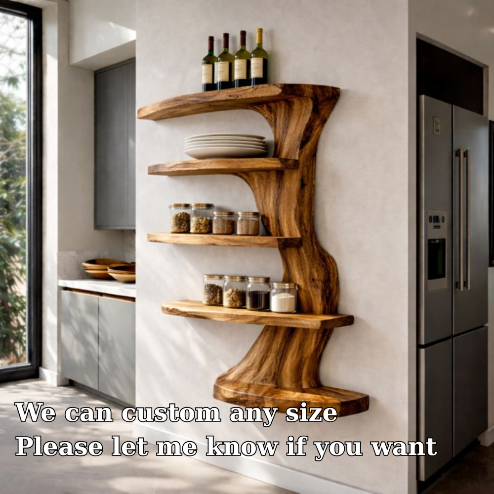 Handcrafted Solid Wood Tree Branch Wall Shelf - Organic Fluid Floating Bookshelf & Decor