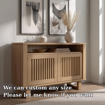 Modern Console Cabinet with Vertical Slatted Doors – Elegant Storage Solution