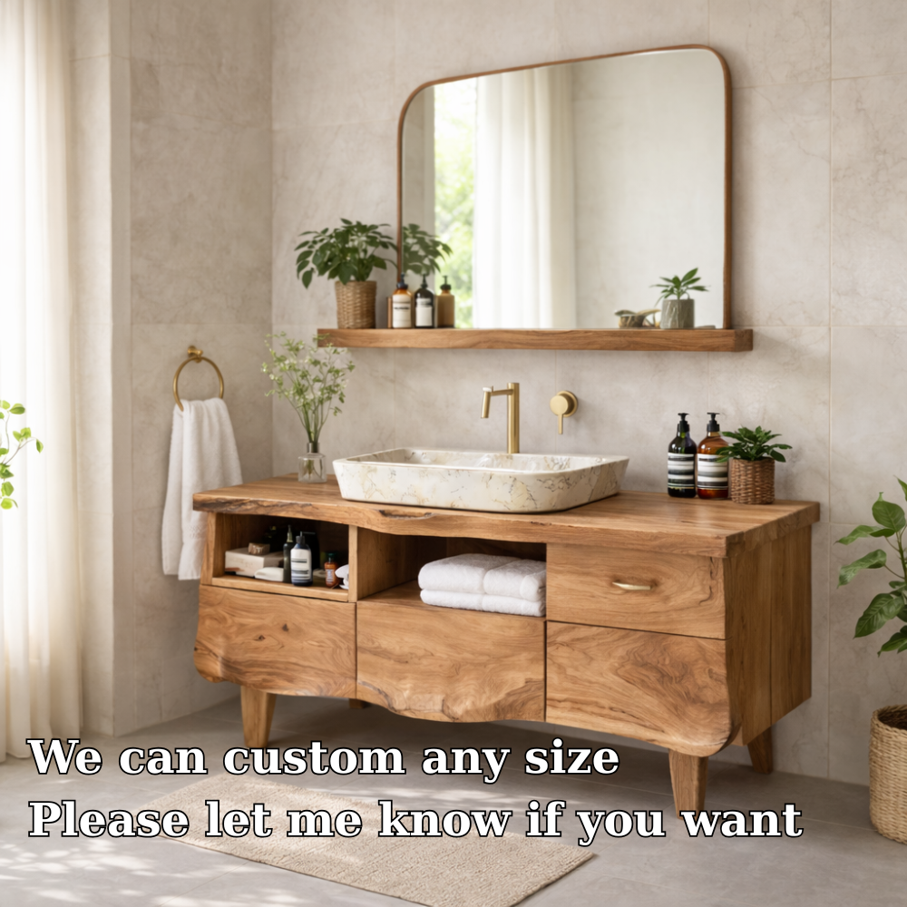 Solid Wood Bathroom Vanity Cabinet with Storage – Modern Rustic Vanity