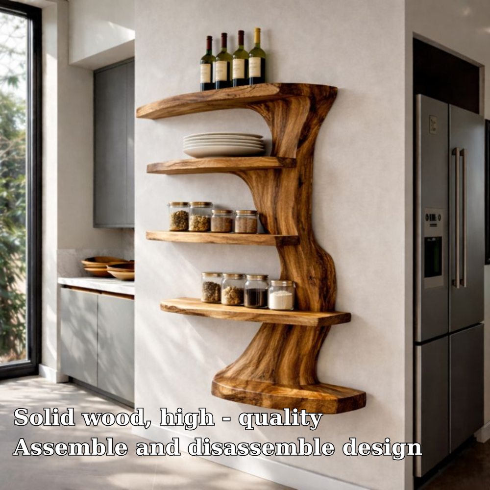 Handcrafted Solid Wood Tree Branch Wall Shelf - Organic Fluid Floating Bookshelf & Decor
