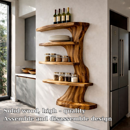 Handcrafted Solid Wood Tree Branch Wall Shelf - Organic Fluid Floating Bookshelf & Decor
