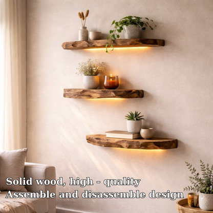 Live Edge Floating Wood Shelf - Natural Rustic Solid Wood Wall Decor