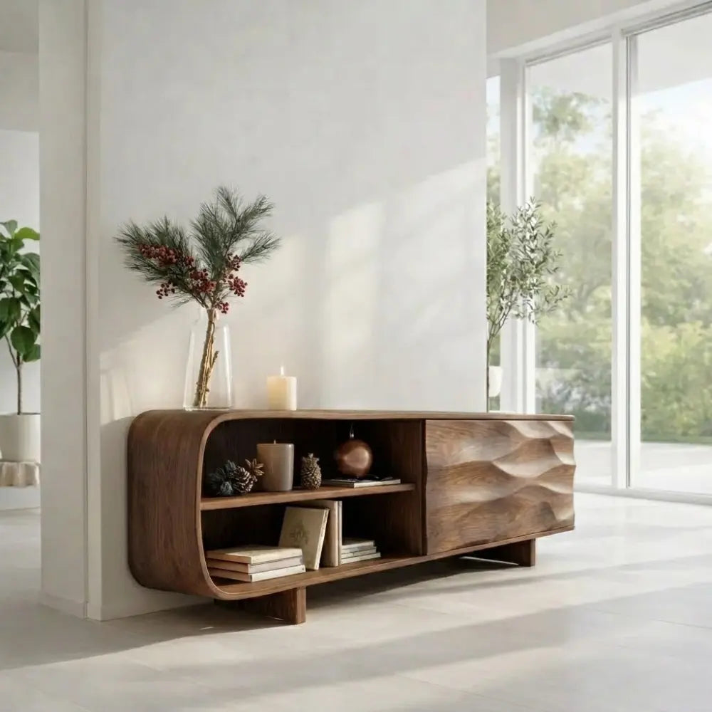 Modern Console Table with Curved Frame & Carved Front Panel Kitchnce