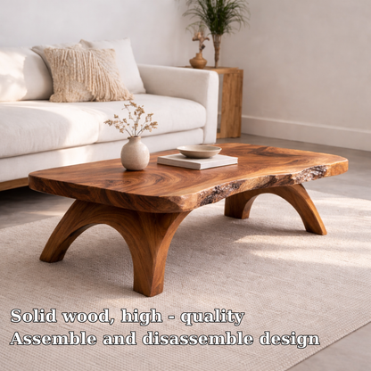 Live Edge Solid Wood Coffee Table with Sculpted Wooden Legs – Rustic Modern Center Table Kitchnce