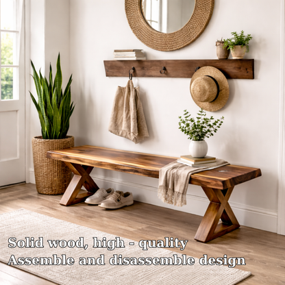 Solid Wood Entryway Bench with X-Leg Design | Rustic & Modern Hallway Seating Kitchnce