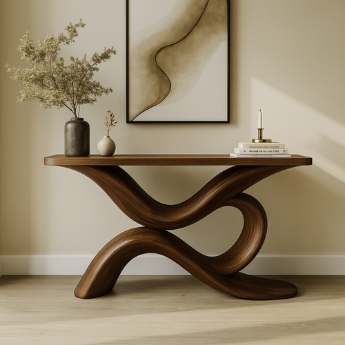 Handcrafted Solid Wood Console Table – Sculptural Modern Design for Entryway or Living Room Kitchnce