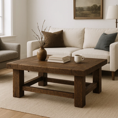 Handcrafted Solid Wood Coffee Table – Rustic Farmhouse Design with Timeless Character Kitchnce