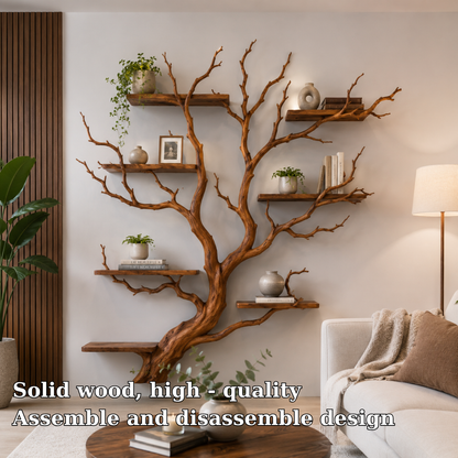 Tree Bookshelf Wall Shelf, Rustic Branch Bookcase, Natural Wood Decor