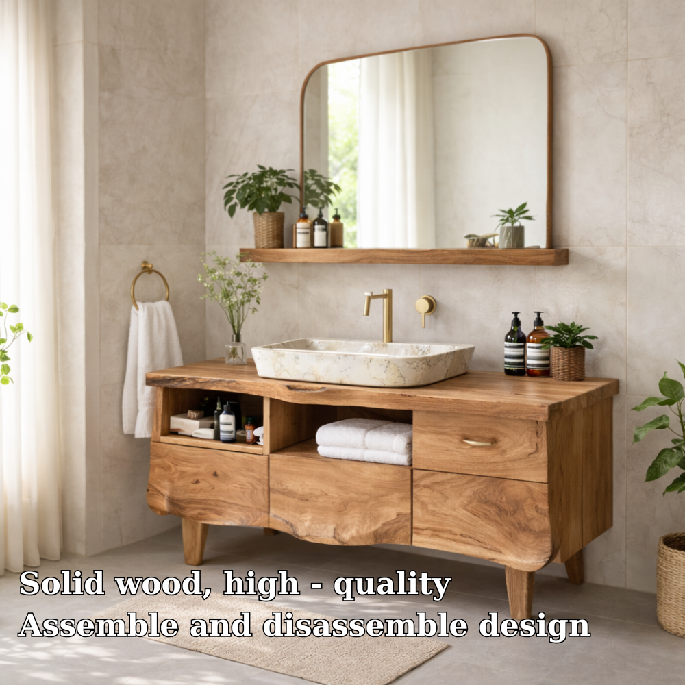 Solid Wood Bathroom Vanity Cabinet with Storage – Modern Rustic Vanity
