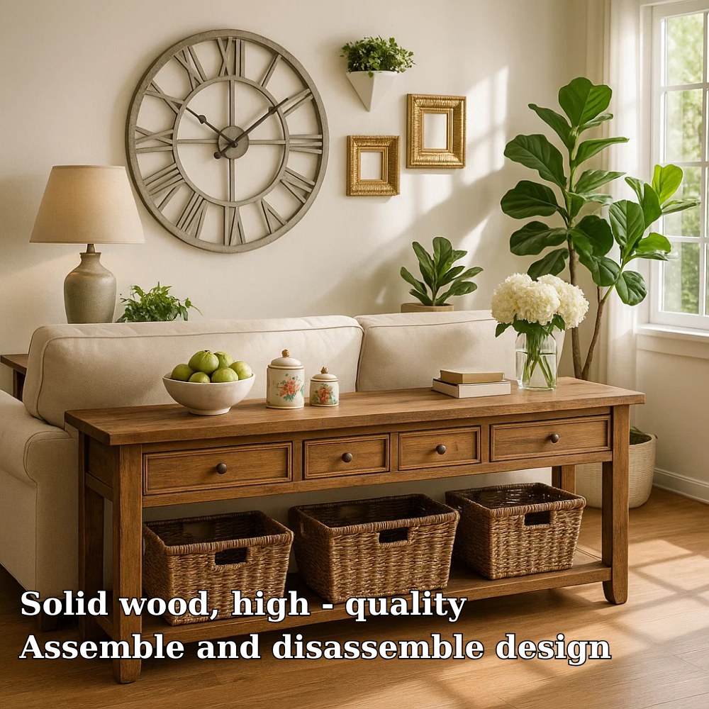 Solid Wood Console Table with Drawers and Storage Shelf for Living Room or Entryway Kitchnce