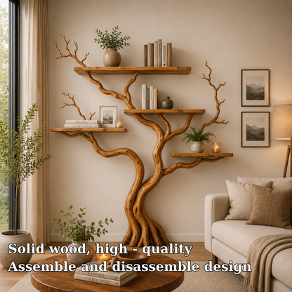 Handcrafted Solid Wood Tree Bookshelf for Modern Living Room Decor