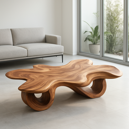 Handcrafted Solid Wood Coffee Table – Organic Sculpted Freeform Design Kitchnce