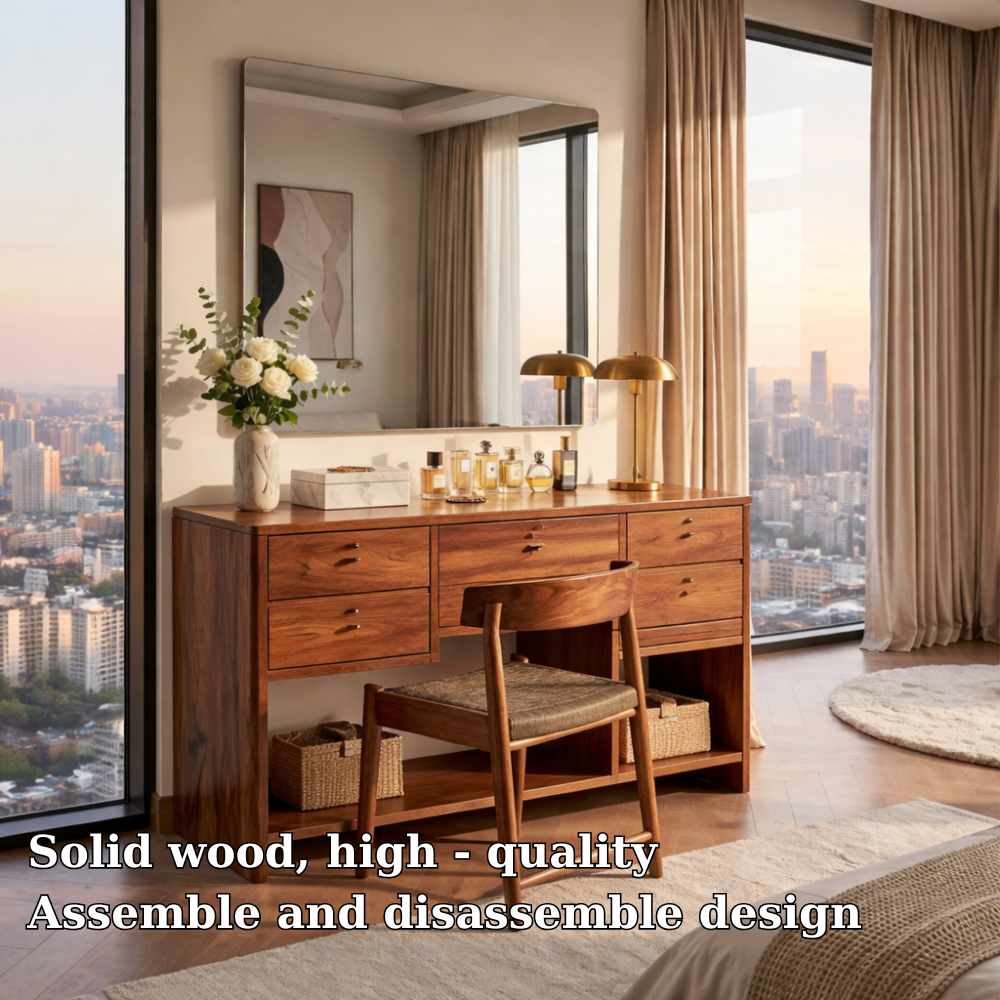 Handcrafted Solid Wood Makeup Vanity with Storage | Elegant Modern Design
