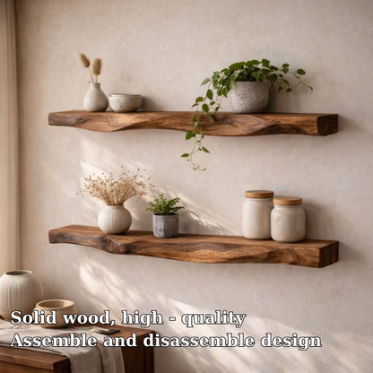 Handcrafted Solid Wood Tree Branch Wall Shelf - Organic Live Edge Floating Bookshelf