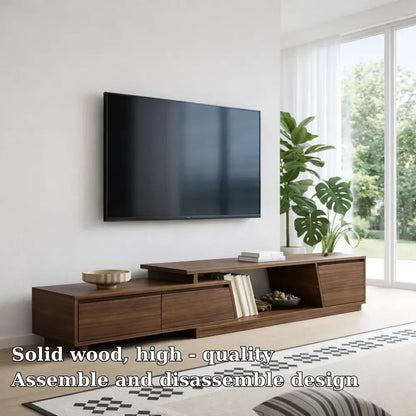 Solid Wood TV Cabinet Low Profile – Modern Walnut Media Console Kitchnce