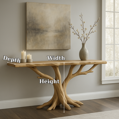 Handcrafted Solid Wood Console Table – Dual Tree Root Design for Modern Organic Interiors
