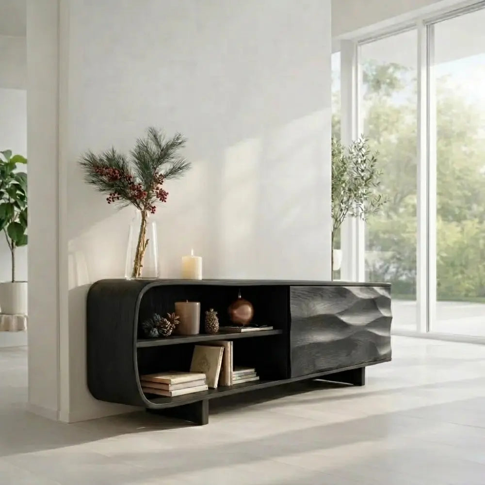Modern Console Table with Curved Frame & Carved Front Panel Kitchnce