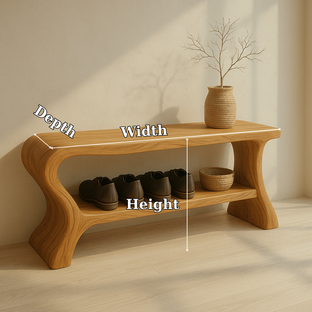 Minimalist Wooden Shoe Storage Bench – Solid Wood Entryway Bench with Shelf Kitchnce