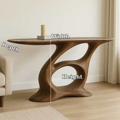 Handcrafted Solid Wood Console Table – Artistic Modern Design with Sculptural Curved Base Kitchnce