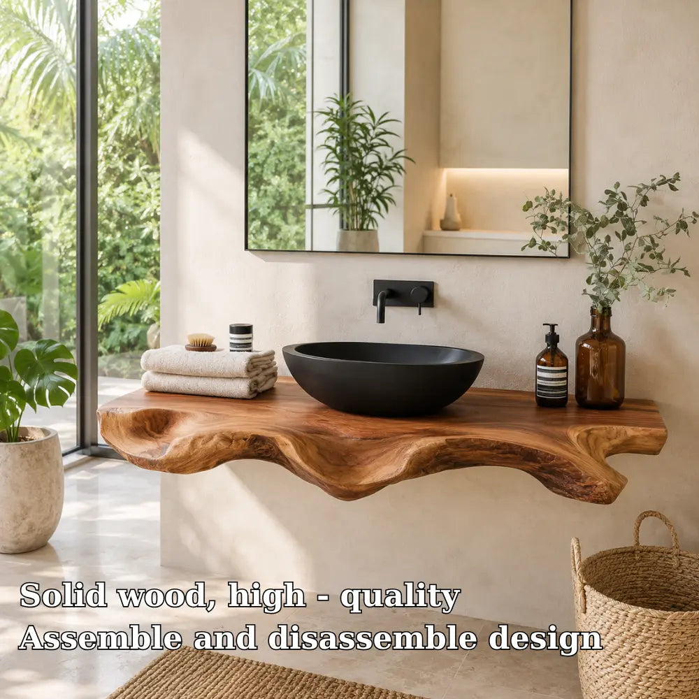 Sculptural Live Edge Vanity Shelf | Modern Solid Wood Floating Bathroom Kitchnce