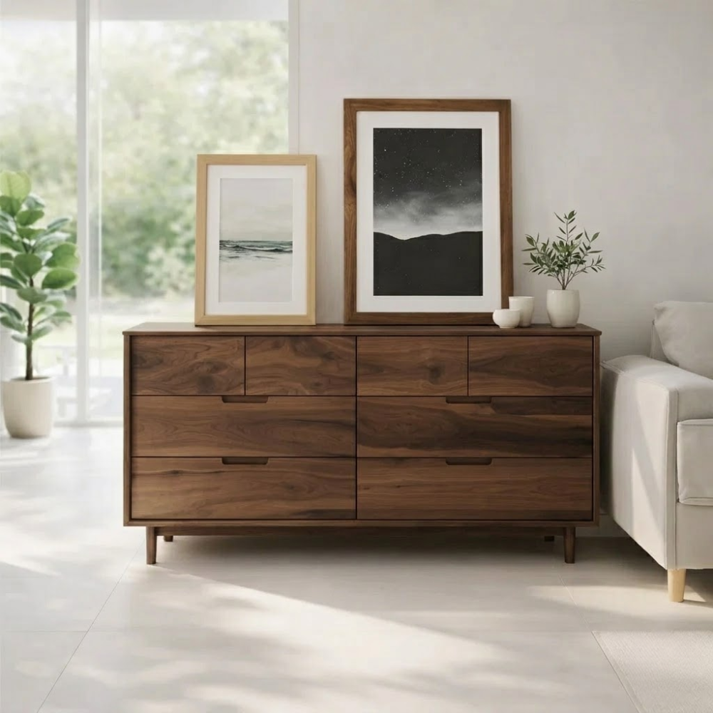 Solid Wood Sideboard Console with Drawers, Modern Storage Cabinet for Living Room
