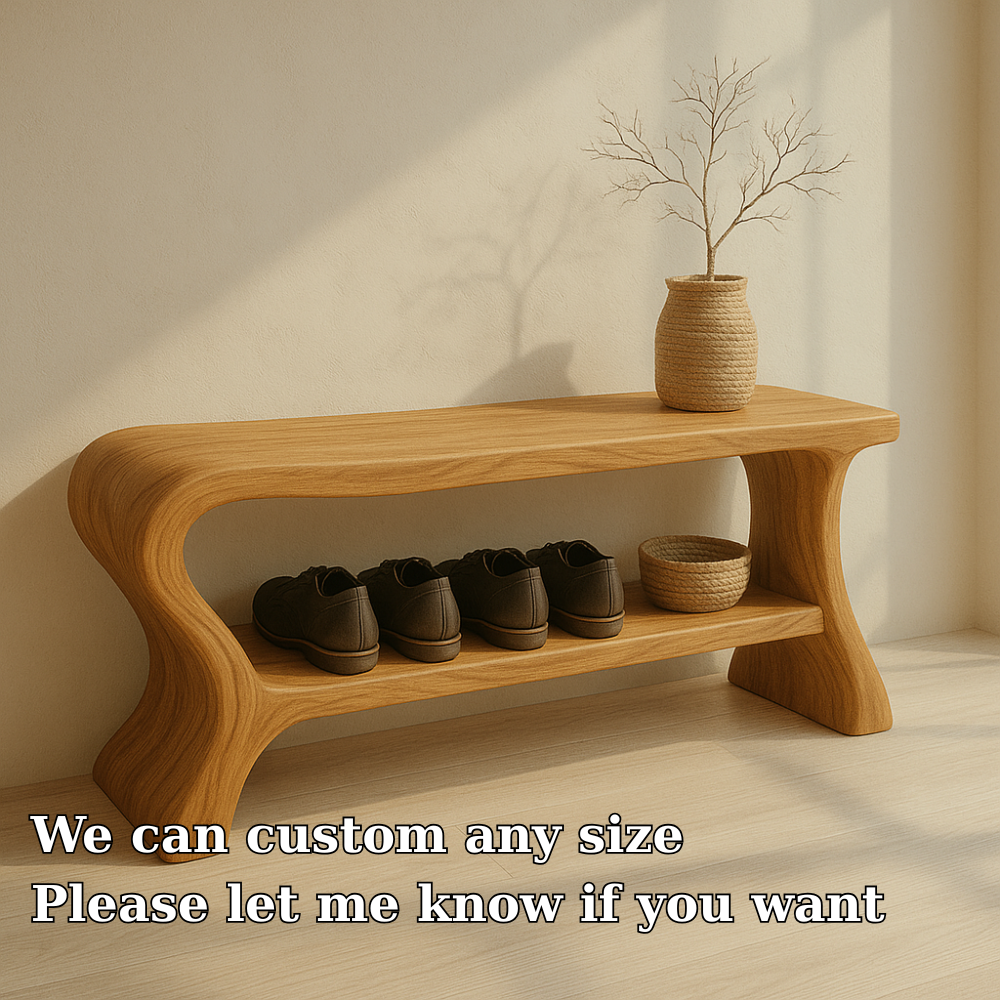Minimalist Wooden Shoe Storage Bench – Solid Wood Entryway Bench with Shelf Kitchnce