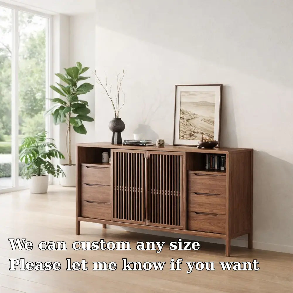 Modern Console Table with Slatted Doors & Multiple Drawers Kitchnce