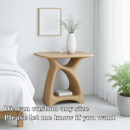 Handcrafted Solid Wood Nightstand – Modern Sculptural Bedside Table with Open Shelf Kitchnce