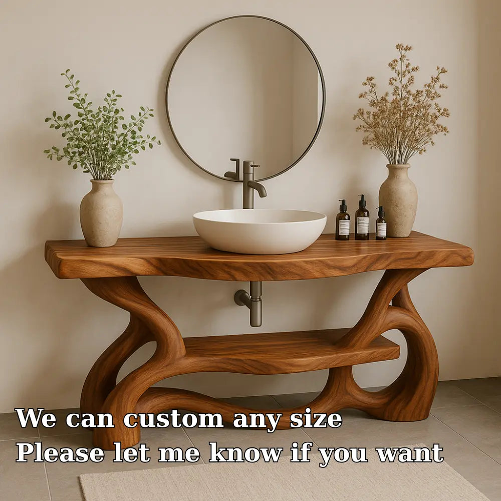 Handcrafted Solid Wood Bathroom Vanity with Sculptural Organic Base – Modern Natural Design Kitchnce
