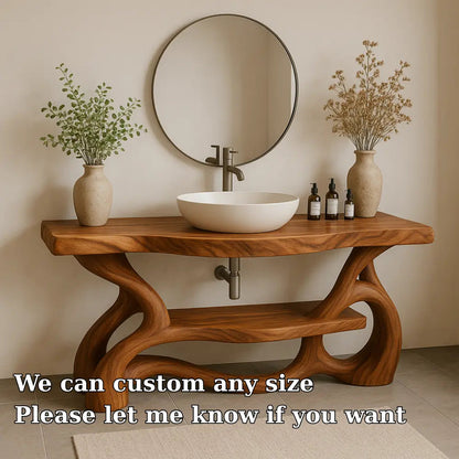 Handcrafted Solid Wood Bathroom Vanity with Sculptural Organic Base – Modern Natural Design Kitchnce