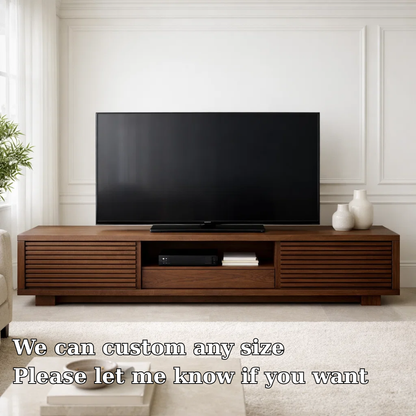 Solid Wood Media Console with Slatted Doors, Modern TV Stand with Storage